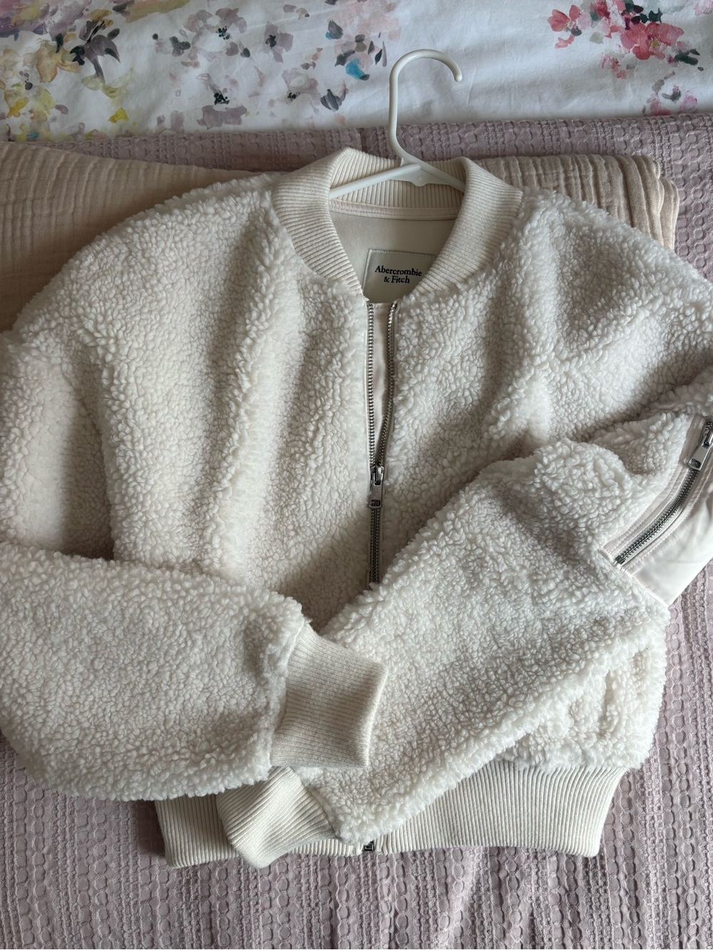 Abercrombie & Fitch Ivory Sherpa Bomber Jacket